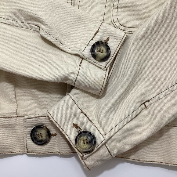 Free People Eisenhower Beige Cropped Oversized Neutral Denim Jacket Size XS EUC - Picture 4 of 15